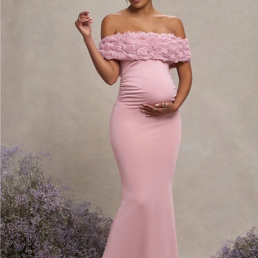 Elegant Pink Off-Shoulder Maternity Dress